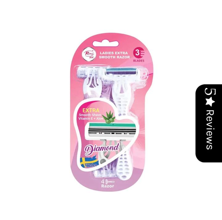 Ladies Extra Smooth Razor Diamond Premium Quality By Rivaj UK 3 Blades(Pack of 4) Smooth Shave Vitamin E + Aloe Razor For Girls Razor Bikini Trimmer With Smooth Shave