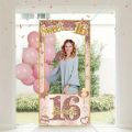 Sweet 16th Happy Birthday Photo Frame Backdrops Rose Gold 16 Birthday Party Photo Booth Props. 