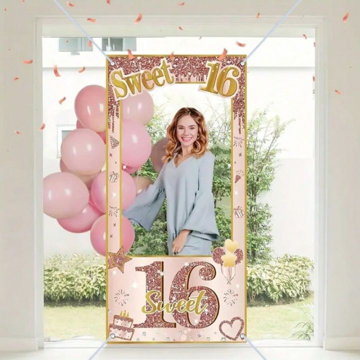 Sweet%2016th%20Happy%20Birthday%20Photo%20Frame%20Backdrops%20Rose%20Gold%2016%20Birthday%20Party%20Photo%20Booth%20Props%20-%20Image%203