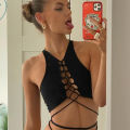 Bandage Black  Backless Tank Tops for Women Lace Up Sleeveless Summer Top Cropped Club Party Fashion Outfits crop top. 
