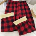 Winter Plaid Wide-Legged Pants for Women High-Waisted and Loose Fit Fleece-Lined Thickened Lamb Wool Casual and Warm Pants. 