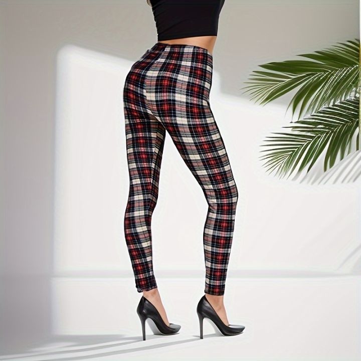 Khaki Plaid WOMEN'S Sports and Fitness Leggings