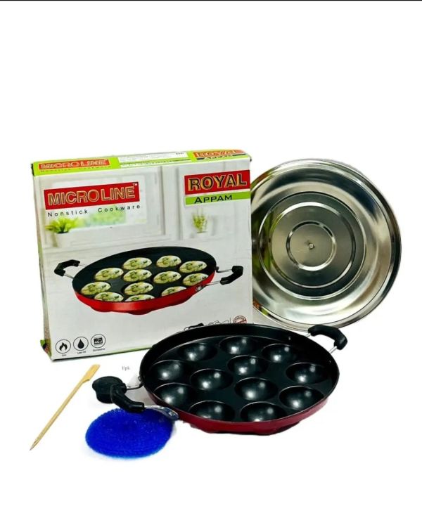 12 Cavities Non Stick Appam Patra with Lid and Side Handle/ kulipaniyaram pan nonstick...