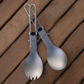 Tiartisan Titanium Foldable Cutlery (Stainless Steel Handle) Portable Outdoor Camping Tableware Hiking Folding Fork Spoon Knife.