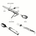 1 pc 6 in 1 Multifunctional Cutlery Set Outdoor Tableware Camping Portable Meal Knife Fork Spoon Bottle Outdoor Camping Cookware. 