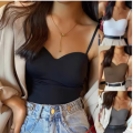 202New Solid Color Women's White Top Sleeveless Thin Straps Camisole Summer Tank Top with Cups Summer Ice Silk Comfortable Sling. 