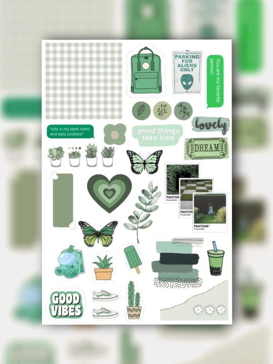 Journaling GREEN Aesthetic Themed Sticker Sheet