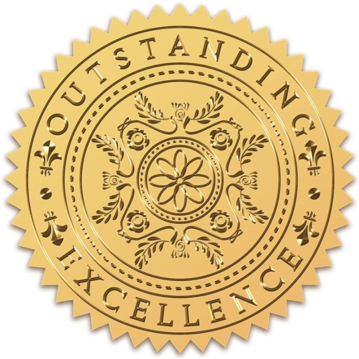 Gold Foil Certificate Seals Outstranding Excellence 100pcs Self Adhesive Embossed Seals Gold Stickers Medal Decoration Labels