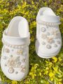 20 white camellias, ABS pearl chain DIY detachable shoe accessories, suitable for women sandals, slippers, beach bag multi-funct. 
