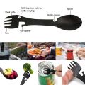 5-in-1 Tactical Camping Spork Stainless Steel Spoon & Bottle Opener Fork & Knife Can Opener Camping Utensils for Outdoor Hiking. 
