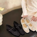 2026 Women's Lace Mesh Mary Jane Shoes Fashion Square Toe Bowknot Flats Soft Sole Comfortable Slip-On Retro Elegant Date Shoes. 