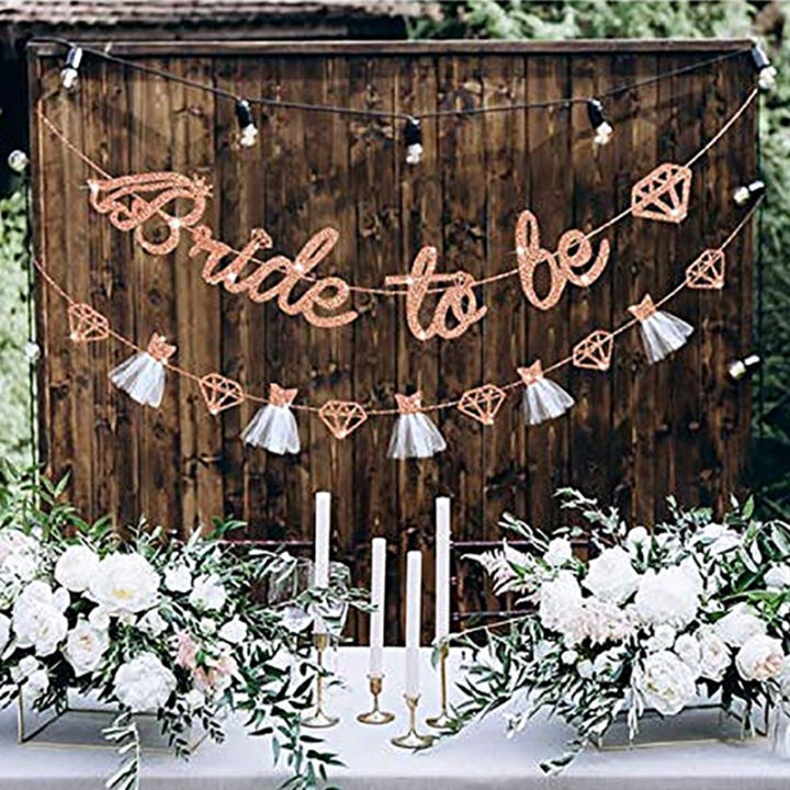 1set Rose Gold Glitter Bride to Be Banner Engagement Wedding Bridal Shower Bunting Garland Decor Bachelorette Hen Party Supplies