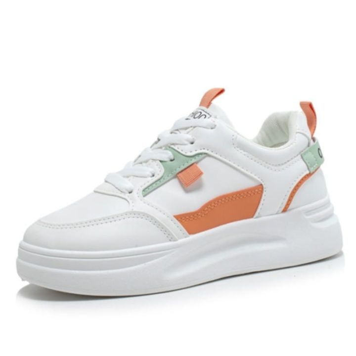 leather breathable casual sports white shoes,