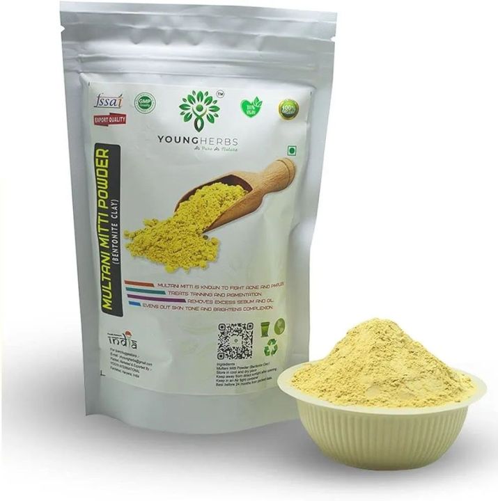YOUNGHERBS Multani Mitti Powder ( 150 Grams ) fullers earth multani mitti powder for face pack , skin whitening Bentonite Clay organic

￼

￼

￼

￼