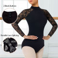 Women Turtleneck Long Sleeves Ballet Dance Leotards for Adult Gymnastics Dance Tops with Water-drop Hollow Back and Soft Lining. 