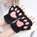New Kawaii Women Warm Cat Gloves Fashion Girls Cat Claw Paw Plush Mittens Soft Plush Short Fingerless Half Finger Winter Gloves. 