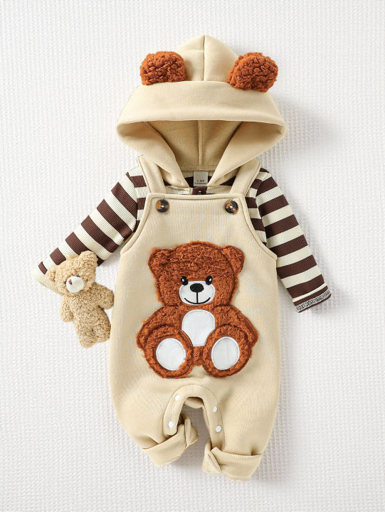 Baby%20Boy's%20Clothing%20Sets%20Fashionable%20Long%20Sleeve%20Striped%20Hooded%20Sweatshirt%20Embroidered%20Bear%20Overalls%202Pcs%20Outfits%20Cute%20Clothes%20-%20Image%202