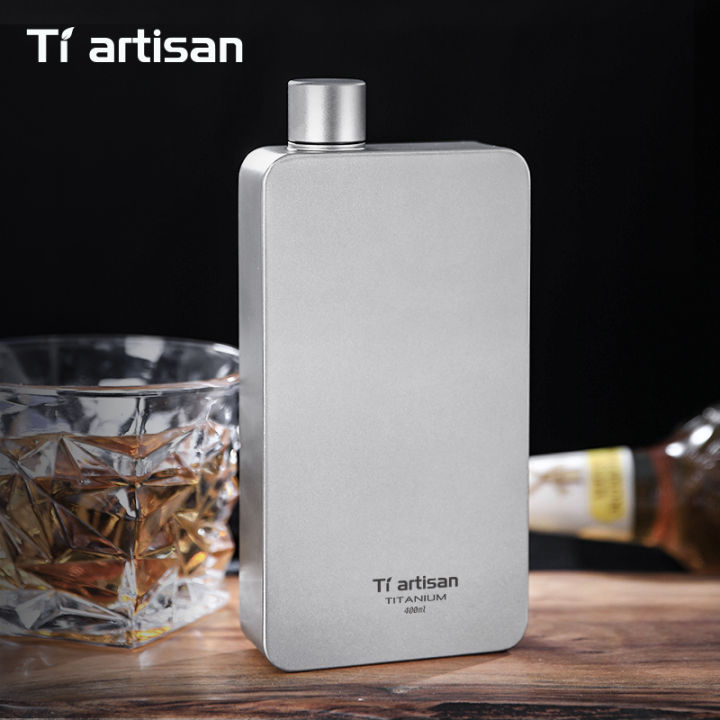 Tiartisan 400ML Titanium Hip Flask Whiskey Wine Pot Outdoor Camping Ultralight Leakproof Wine Bottle With Funnel