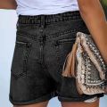 Factory direct sales women's summer shorts loose straight cylinder wide leg roll edge worn blue black cotton for women. 