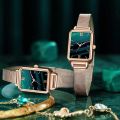 Women Watches Fashion Square Ladies Quartz Watch Bracelet Set Green Dial Simple Rose Gold Mesh Luxury Women Watches. 