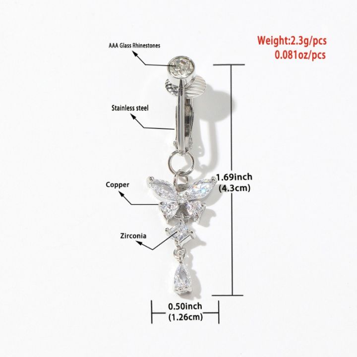 1pc%20Clip%20On%20Butterfly%20Belly%20Button%20Ring%20for%20Women,%20Copper%20Zircon%20Fake%20Belly%20Piercing%20Navel%20Body%20Jewelry%20Trendy%20Fashion%20Style%20-%20Image%204