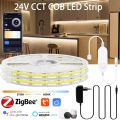 Tuya Zigbee COB CCT LED Strip Light 24V 2m 3m 5m Flexible Dimmable Cupboard Wardrobe Home Decor Lamp for Alexa  Assistant. 
