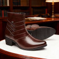 Luxury Men Boots Leather Chelsea Boots High Top Buckle Strap Formal Shoes Black British Style Ankle Boots Pointed Toe Brown Boot.