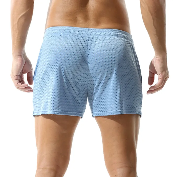 Solid-coloured%20Men's%20Mesh%20Thin%20Section%20Loose%20Fashion%20Pockets%20Elastic%20Large%20Size%20Sleep%20Bottom%20Boxer%20Shorts%20Homewear%20-%20Image%204