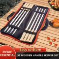 6/8pcs Kabab Koobideh Skewers 17 Inch Stainless Steel Grilling BBQ Skewer Reusable Barbecue Skewers Flat Stick with Wood Handle.