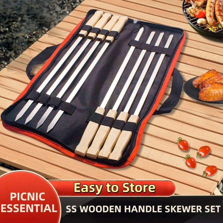 6/8pcs%20Kabab%20Koobideh%20Skewers%2017%20Inch%20Stainless%20Steel%20Grilling%20BBQ%20Skewer%20Reusable%20Barbecue%20Skewers%20Flat%20Stick%20with%20Wood%20Handle%20-%20Image%202