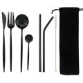 8Pcs/set Tableware Reusable Travel Cutlery Set Camp Utensils Set with stainless steel Spoon Fork Chopsticks Straw Portable case.