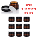 10pcs 5g-50g Amber Brown Glass Cosmetic Jar Face Cream Bottles Portable Travel Face Cream Cosmetic Container Accessories.