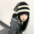 Anime cosplay NANA Hat Stripe Tassel Ear Protection Woolen Lei Feng Hat Warm Knitted Flying Hat Trendy Accessories Fans Gifts.