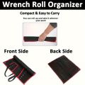 16-Pocket Black Tool Bag W/Red Stitching - Compact Wrench Organizer for Mechanics & Craftsmen, Secure Zipper & Multi-Pockets. 