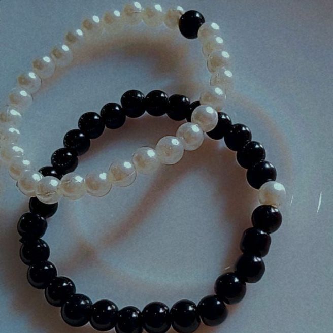 2 pair black and white moti bracelet for best friends and couple