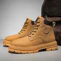 Men's high top boots four season outdoor work shoes anti slip and comfortable yellow boots fashion British casual leather boots. 