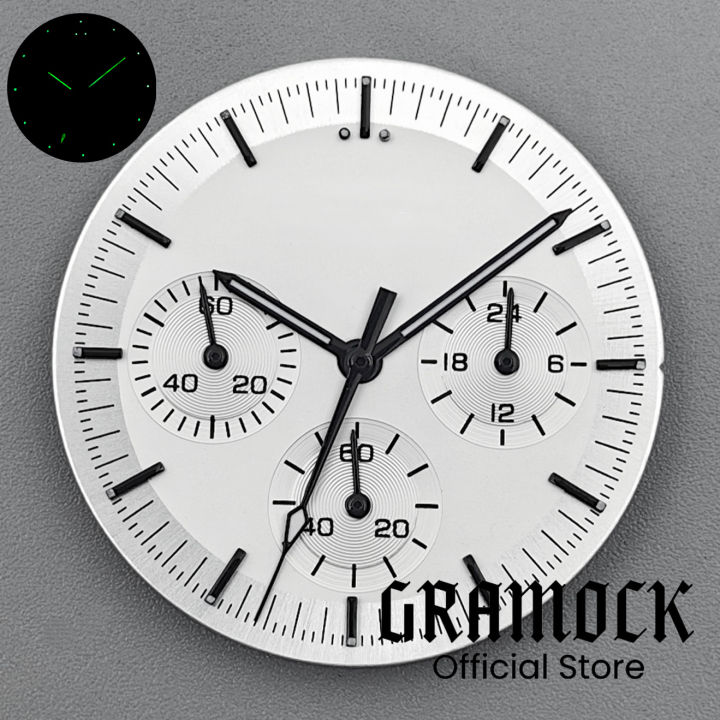 GRAMOCK%20No%20Logo%20Luminous%2031.5mm%20Black%20Green%20White%20Moon%20Watch%20Dial%206%20Hands%20For%20VK63%20VK63A%20Men's%20Quartz%20Watch%20Replacement%20Part%20-%20Image%207