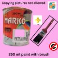 250 ml Medium Grade, Oil Paints, enamel paint, Dibbi. Black, White, Red, Yellow, Light Blue, Middle blue, Royal Green, Dark Brown, Golden Brown, Pink, Purple, grey, sea green, off white, Kaleji for wood, metal, iron, walls, flower pots, plant pots. 