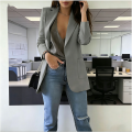 Women Buttonless Lapel Blazer, British Elegant Pocket Suit Jacket, Loose Professional Office Business Casual Commuter Outerwear. 