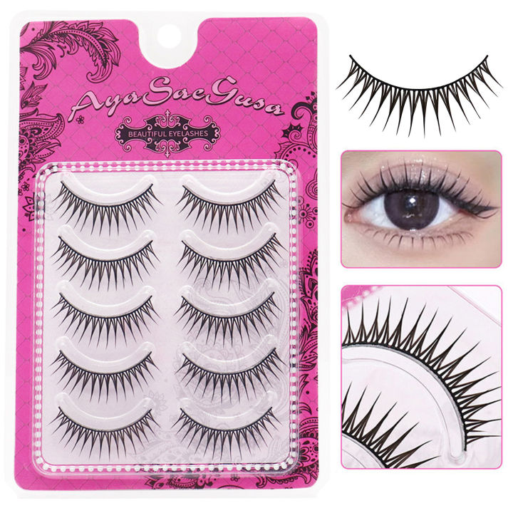 5 Pairs Korean Style Manga False Eyelashes Natural Spiky Wispy Thick ...