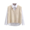 Fashion Winter Knitted Sweater Women Casual V-Neck Pullover Vest All-match Sleeveless Female Clothing Loose Tops Jumper 22783.