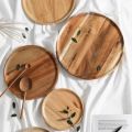 Wooden Round Serving Platter Tray Retro Serving Plate Fruit Dessert Storage Tray Tea Tray Dinner Plate Cosmetic Display Plate. 