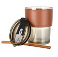 400ML Coffee Cup Creative High-Value Portable Glass Coffee Cup With Straw and Lid Iced Tea Cup Thicken Wall Insulated Glass Cup with Protect Sleeve. 