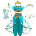 Jasmine Princess Dress for Girls Cosplay Aladdin Magic Lamp Costume Outfit Girls Halloween Kids Birthday Carnival Dance Vestidos.