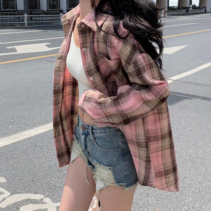 Plaid Shirt for Women Button Down Long Sleeve Collared Check Shirt Jacket Schoolgirl Casual Weekend Outfit Spring Summer 2026