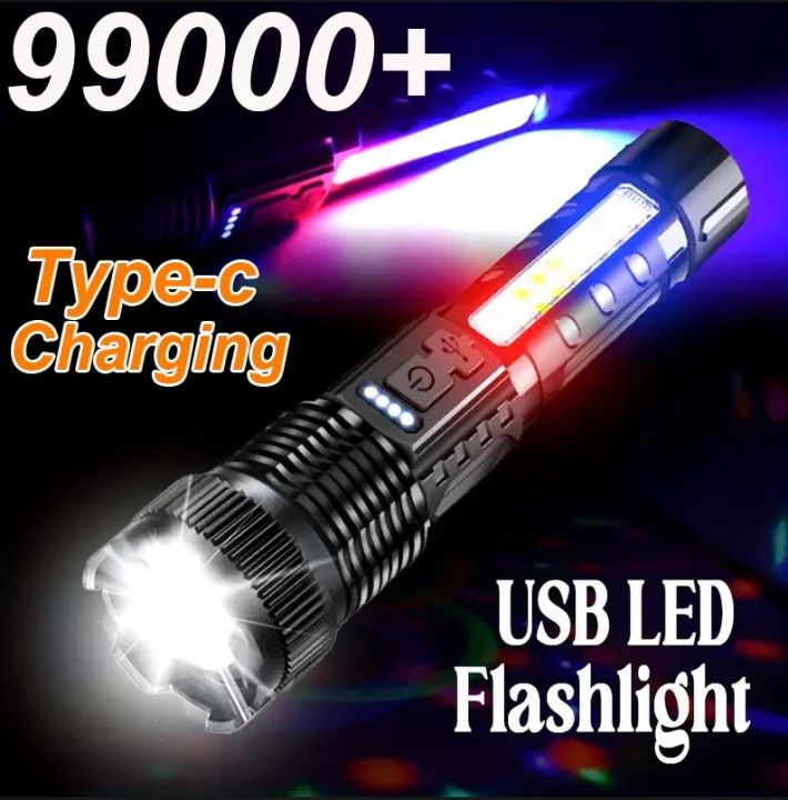 Flashlight Fast Strong LED Flashlight Fast Type C Rechargeable Light Outdoor Lighting ...