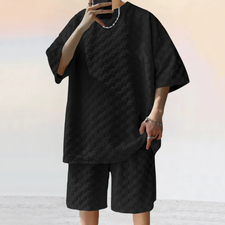 European%20and%20American%20Oversized%20Fashion%20Brand%20Men's%20Summer%20New%20Chessboard%20Plaid%20Loose%20Sports%20and%20Leisure%20Two-Piece%20Set%20-%20Image%202
