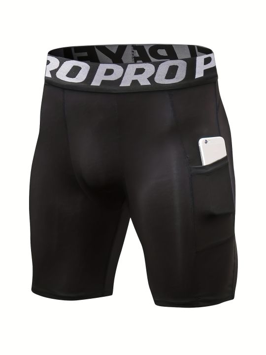 Men's Compression Shorts with Pocket Spandex Running Sport Athletic Workout Performance Underwear