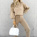 2025 Autumn and Winter Women's Sweater High Collar Casual Pure Color Trousers Two-piece Set. 