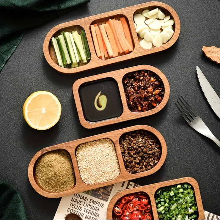 Solid%20Wood%20Rectangle%20Tray%202/3%20Grid%20Condiment%20Plate%20Breakfast%20Food%20Sushi%20Bread%20Dessert%20Sauce%20Plate%20Kitchen%20Dinner%20Seasoning%20Dish%20-%20Image%203